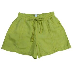 Women’s Lime Green Linen-Blend Shorts Elastic Waist Drawstring Pockets L.